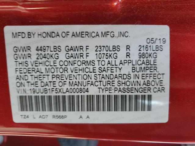 19UUB1F5XLA000804 - 2020 ACURA TLX TECHNOLOGY 红色 照片 13