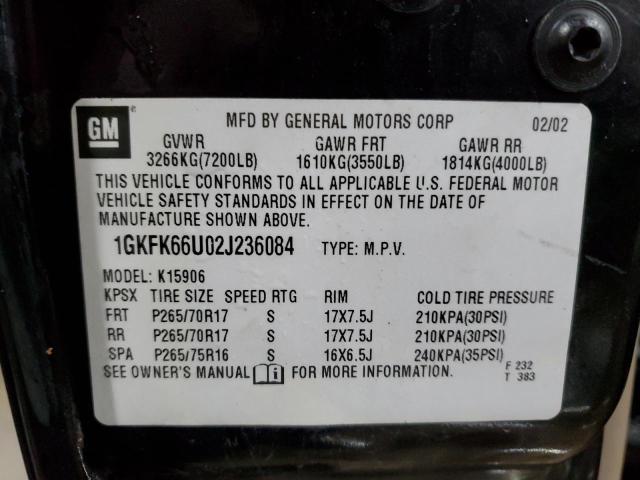 1GKFK66U02J236084 - 2002 GMC DENALI XL K1500 BLACK photo 13