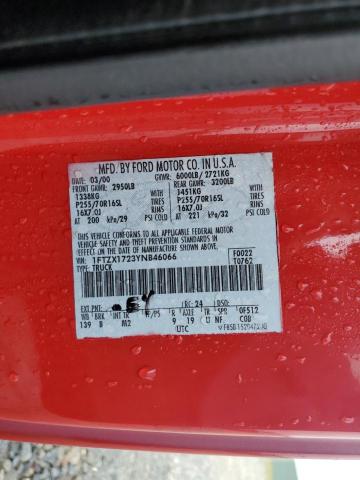 1FTZX1723YNB46066 - 2000 FORD F150 RED photo 13