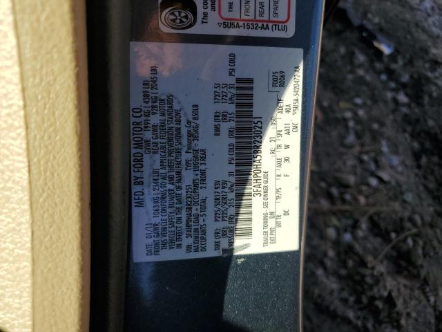 3FAHP0HA5BR230251 - 2011 FORD FUSION SE GRAY photo 12