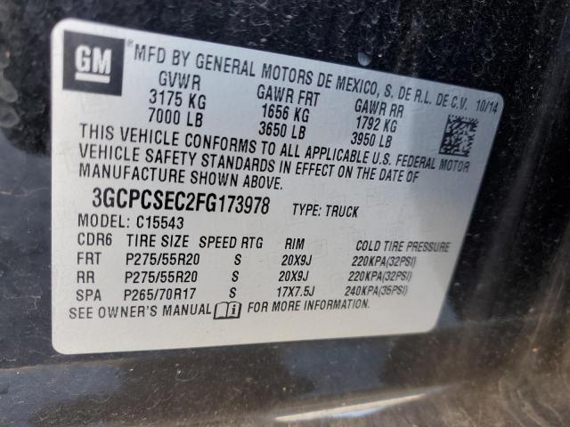 3GCPCSEC2FG173978 - 2015 CHEVROLET SILVERADO C1500 LTZ BLACK photo 12