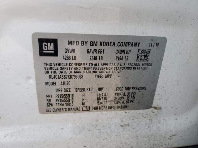 KL4CJASB7KB795063 - 2019 BUICK ENCORE PREFERRED WHITE photo 12