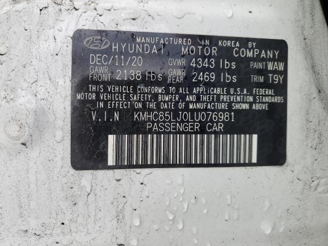 KMHC85LJ0LU076981 - 2020 HYUNDAI IONIQ LIMITED WHITE photo 12