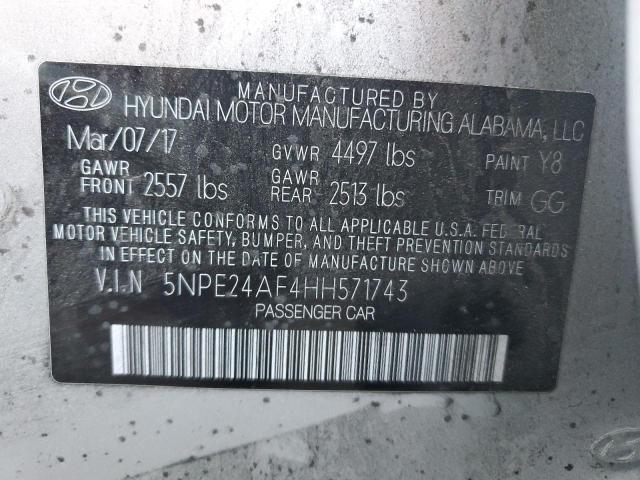 5NPE24AF4HH571743 - 2017 HYUNDAI SONATA SE GRAY photo 12