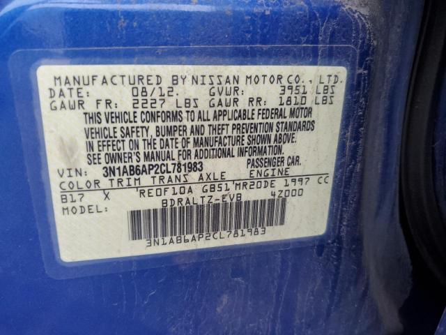 3N1AB6AP2CL781983 - 2012 NISSAN SENTRA 2.0 BLUE photo 12