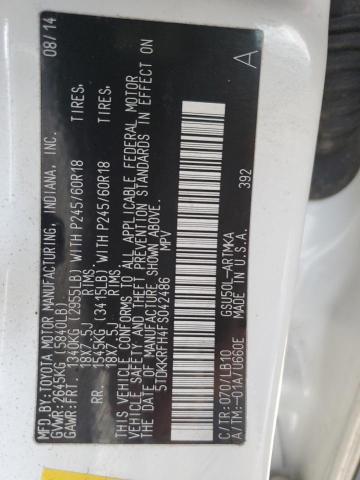 5TDKKRFH4FS042486 - 2015 TOYOTA HIGHLANDER XLE WHITE photo 13