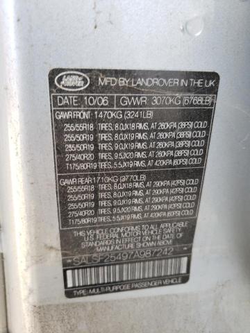 SALSF25497A987242 - 2007 LAND ROVER RANGE ROVE HSE SILVER photo 13
