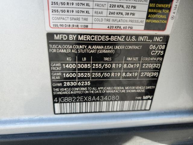 4JGBB22EX8A434080 - 2008 MERCEDES-BENZ ML 320 CDI SILVER photo 14