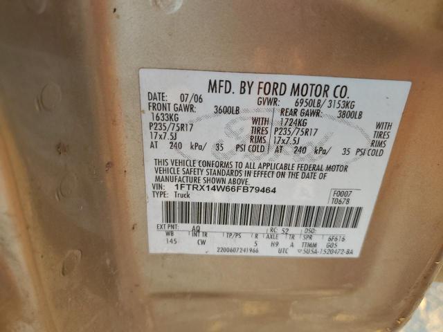 1FTRX14W66FB79464 - 2006 FORD F150 TAN photo 12