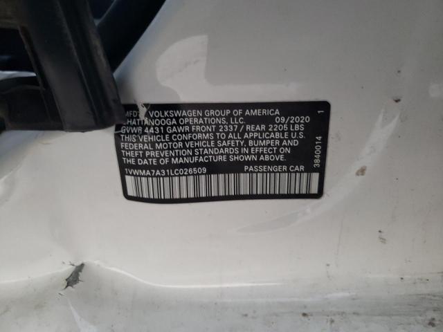 1VWMA7A31LC026509 - 2020 VOLKSWAGEN PASSAT R-LINE Ақ фото 12