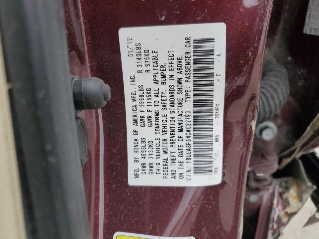 19UUA8F54CA022793 - 2012 ACURA TL MAROON photo 12