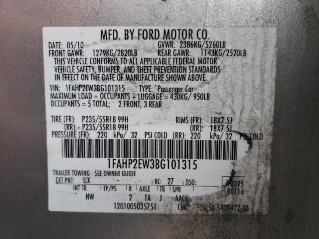 1FAHP2EW3BG101315 - 2011 FORD TAURUS SEL SILVER photo 12