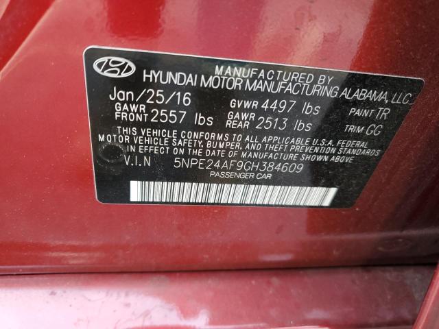 5NPE24AF9GH384609 - 2016 HYUNDAI SONATA SE BURGUNDY photo 12