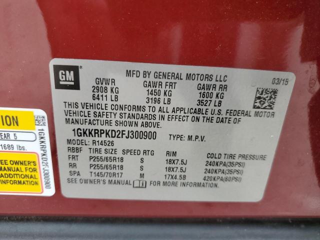 1GKKRPKD2FJ300900 - 2015 GMC ACADIA SLE RED photo 14