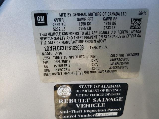 2GNFLCE31F6132603 - 2015 CHEVROLET EQUINOX LT SILVER photo 13