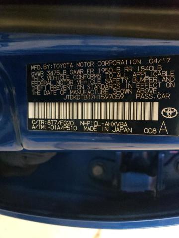 JTDKDTB37H1597059 - 2017 TOYOTA PRIUS C BLUE photo 12