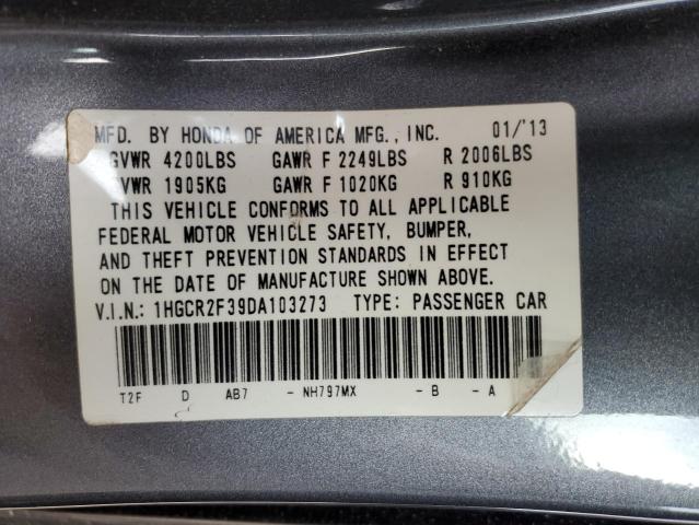 1HGCR2F39DA103273 - 2013 HONDA ACCORD LX GRAY photo 13