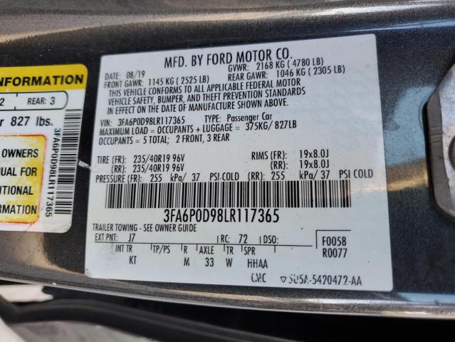 3FA6P0D98LR117365 - 2020 FORD FUSION TITANIUM CHARCOAL photo 13