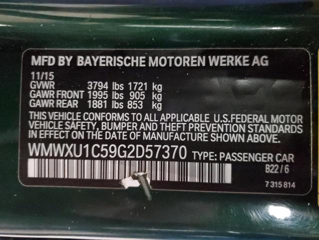 WMWXU1C59G2D57370 - 2016 MINI COOPER GREEN photo 12