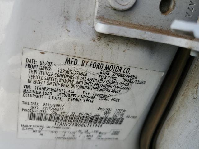 1FAHP24W68G111444 - 2008 FORD TAURUS SEL WHITE photo 13