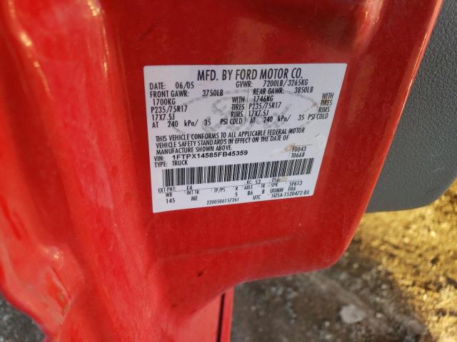 1FTPX14585FB45359 - 2005 FORD F150 RED photo 12