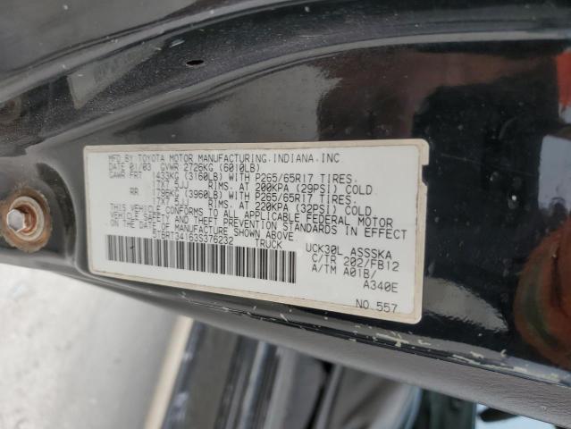 5TBRT34163S376232 - 2003 TOYOTA TUNDRA ACCESS CAB SR5 BLACK photo 12