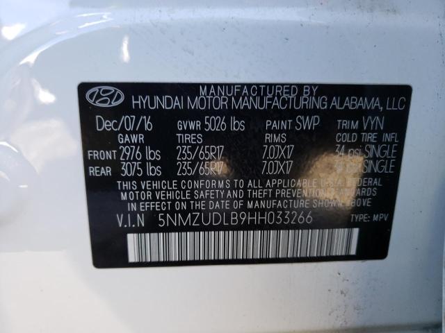 5NMZUDLB9HH033266 - 2017 HYUNDAI SANTA FE S WHITE photo 12