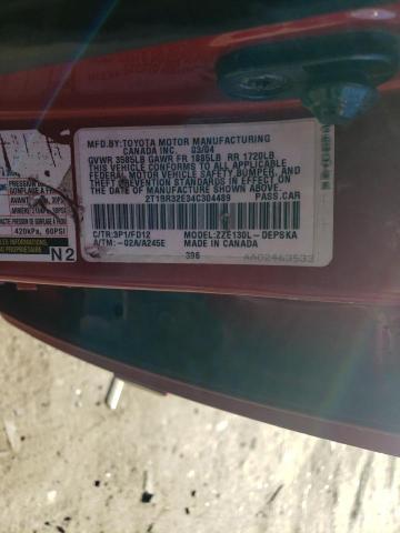 2T1BR32E34C304489 - 2004 TOYOTA COROLLA CE RED photo 12