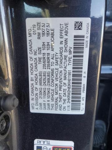 2HKRW2H83KH611951 - 2019 HONDA CR-V EXL GRAY photo 12