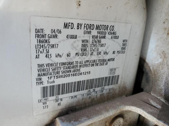 1FTSW20516ED61215 - 2006 FORD F250 SUPER DUTY WHITE photo 13