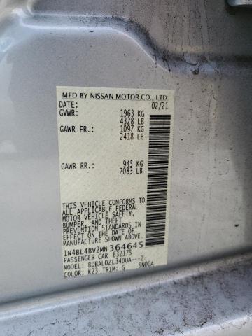 1N4BL4BV2MN364645 - 2021 NISSAN ALTIMA S SILVER photo 12