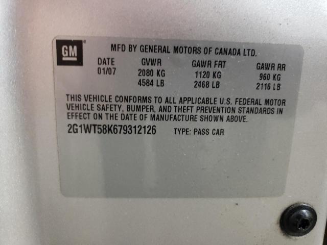 2G1WT58K679312126 - 2007 CHEVROLET IMPALA LT SILVER photo 12