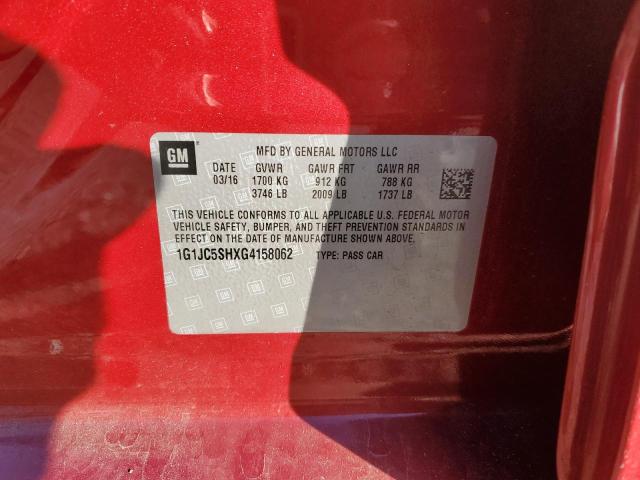 1G1JC5SHXG4158062 - 2016 CHEVROLET SONIC LT RED photo 13