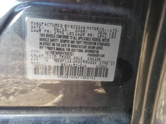 3N1AB7AP6FY305751 - 2015 NISSAN SENTRA S CHARCOAL photo 12