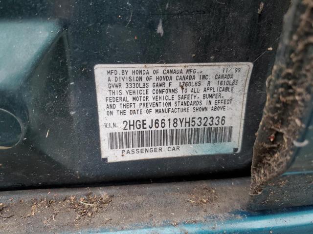 2HGEJ6618YH532336 - 2000 HONDA CIVIC BASE GREEN photo 12