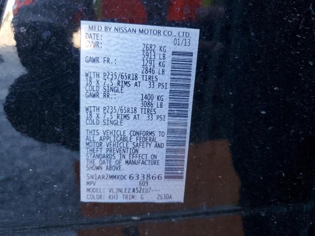 5N1AR2MMXDC633866 - 2013 NISSAN PATHFINDER S BLACK photo 13