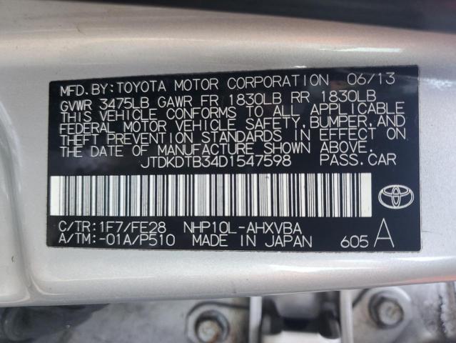 JTDKDTB34D1547598 - 2013 TOYOTA PRIUS C SILVER photo 12