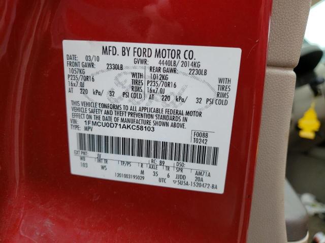 1FMCU0D71AKC58103 - 2010 FORD ESCAPE XLT RED photo 12