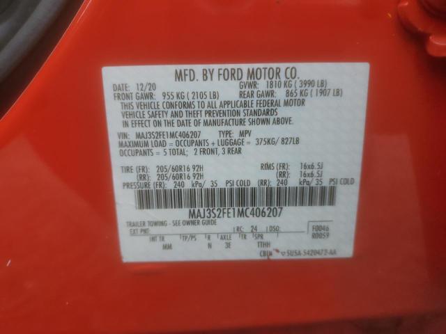 MAJ3S2FE1MC406207 - 2021 FORD ECOSPORT S RED photo 13