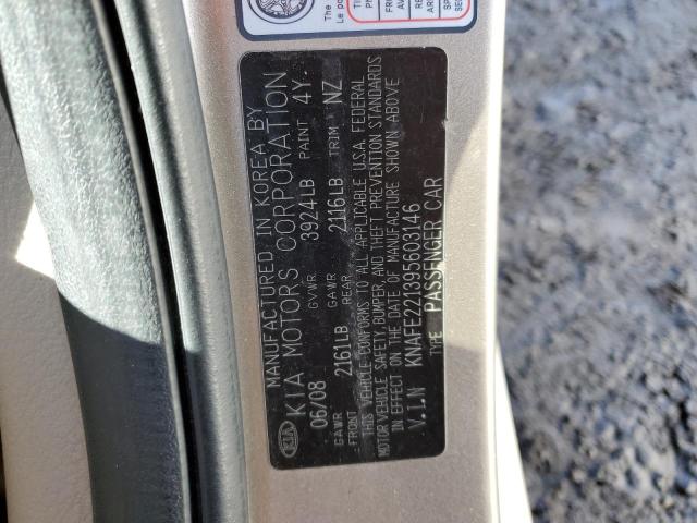 KNAFE221395603146 - 2009 KIA SPECTRA EX BEIGE photo 12