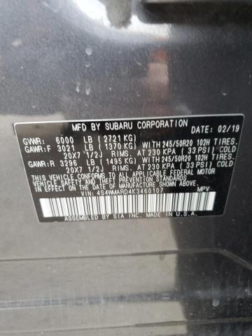 4S4WMARD4K3460107 - 2019 SUBARU ASCENT TOURING GRAY photo 13