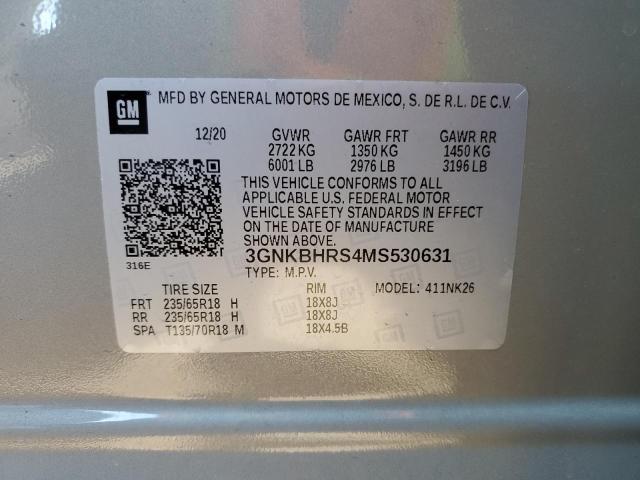 3GNKBHRS4MS530631 - 2021 CHEVROLET BLAZER 2LT GRAY photo 12