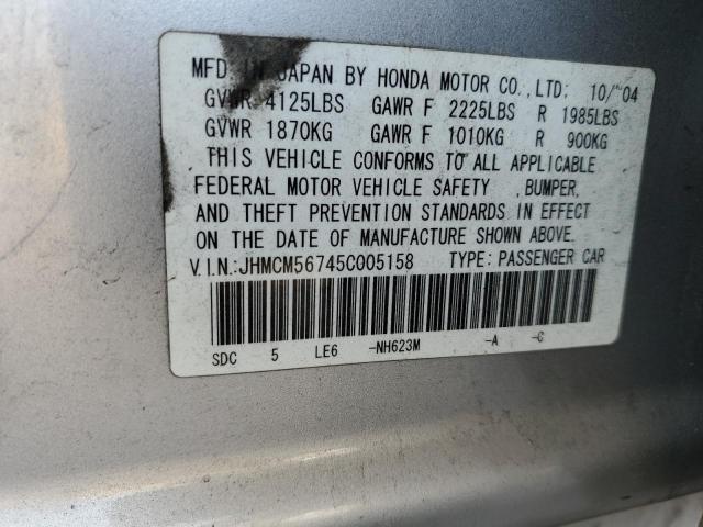 JHMCM56745C005158 - 2005 HONDA ACCORD EX SILVER photo 12