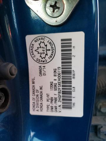 2HGFB2F5XEH006119 - 2014 HONDA CIVIC LX BLUE photo 12