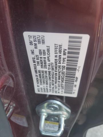 5J6TF1H5XCL007150 - 2012 HONDA CROSSTOUR EXL ბურგუნდია ფოტო 12