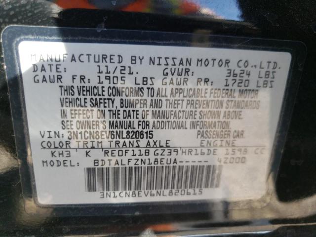 3N1CN8EV6NL820615 - 2022 NISSAN VERSA SV BLACK photo 12