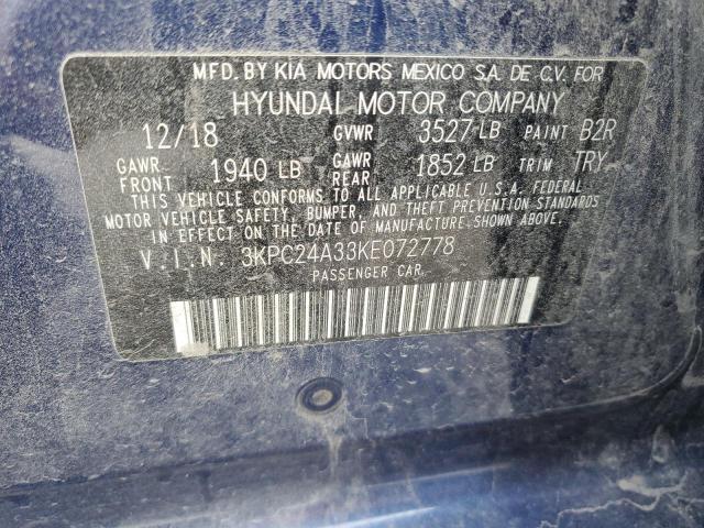 3KPC24A33KE072778 - 2019 HYUNDAI ACCENT SE BLUE photo 13