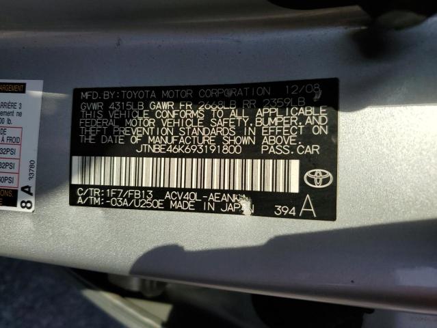 JTNBE46K693191800 - 2009 TOYOTA CAMRY BASE SILVER photo 12