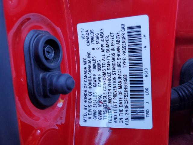 2HGFC2F55JH503568 - 2018 HONDA CIVIC LX RED photo 13