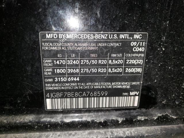 4JGBF7BE8CA768599 - 2012 MERCEDES-BENZ GL 450 4MATIC BLACK photo 13